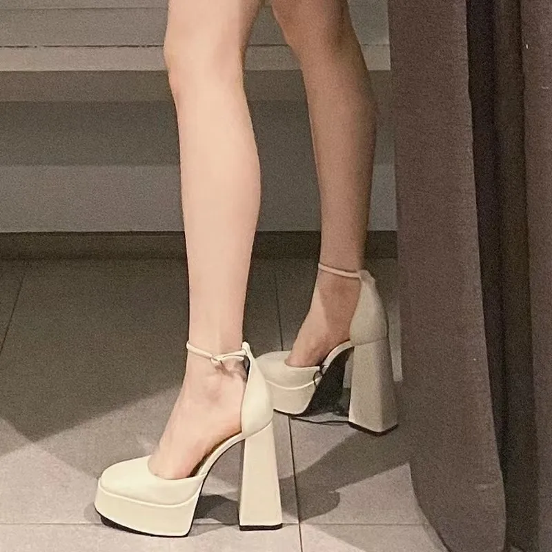 New Spring Autumn 2022 Women\'s Pumps Chunky Heels Round Toe High Heel Sexy Buckle Dress Party Wedding Office Lady Shoes of Women