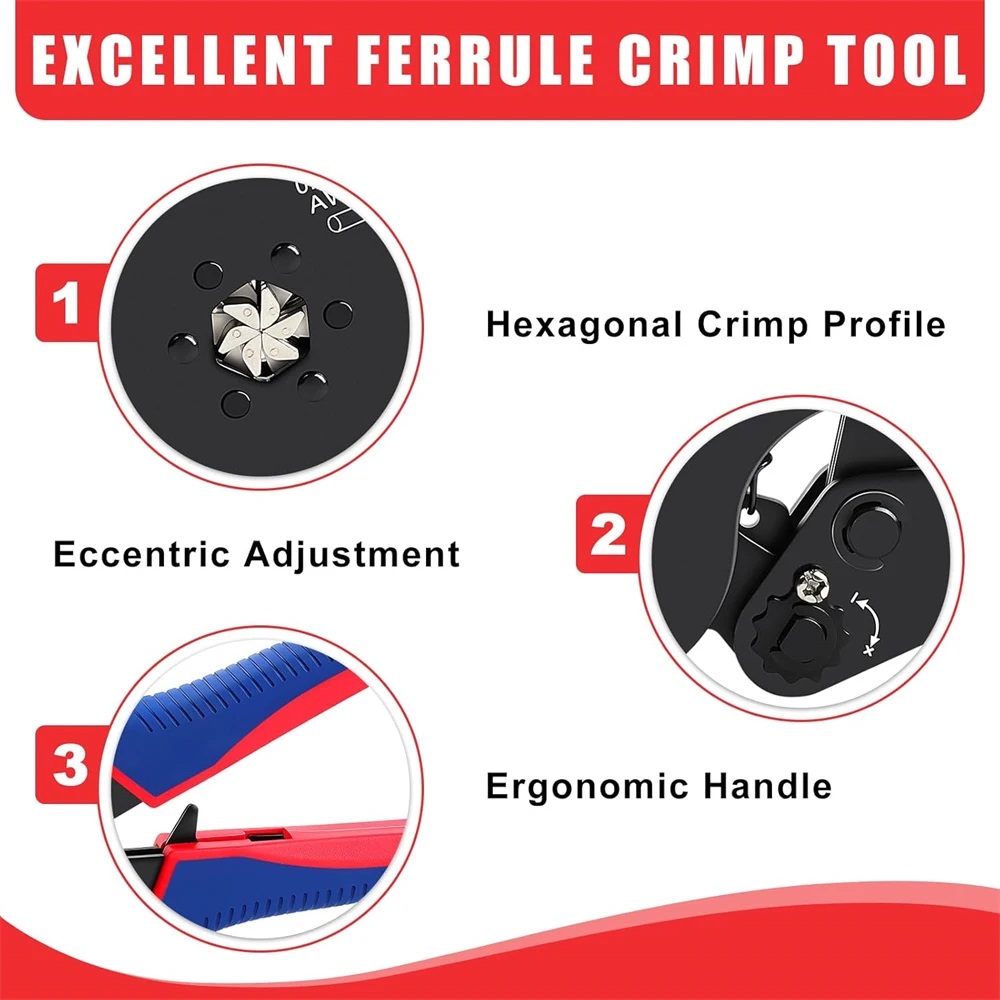 أداة تجعيد الطويق السداسية، أداة تجعيد 16-6 حلقات ومكشكش سلكي سداسي لأكمام نهاية الكابل 28-5 AWG/0.08-16mm2