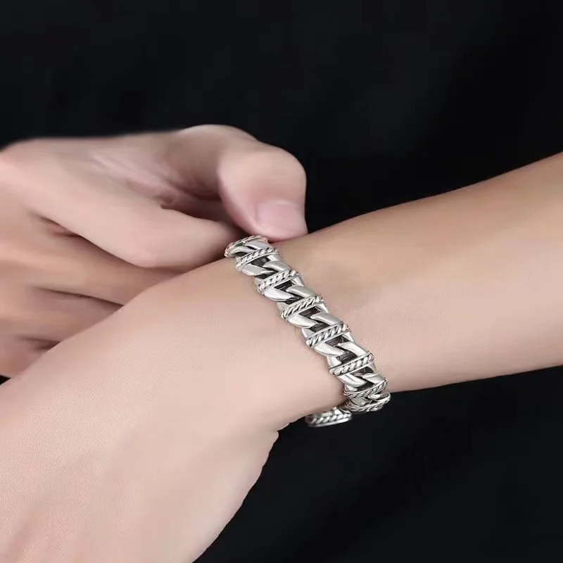 S925 Silver Bracelet Man's Original Pure Hand-Woven Trend Hand Chain Fashion Thai Silver Retro National Style Bangle