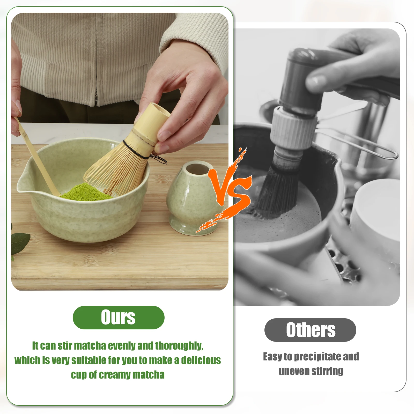 Set Matcha Giapponese Da 4 Pezzi – Ciotola In Ceramica 500 Ml Screziata, Frusta E Paletta In Bambù, Supporto, Per Preparare Usucha E Koicha - 4