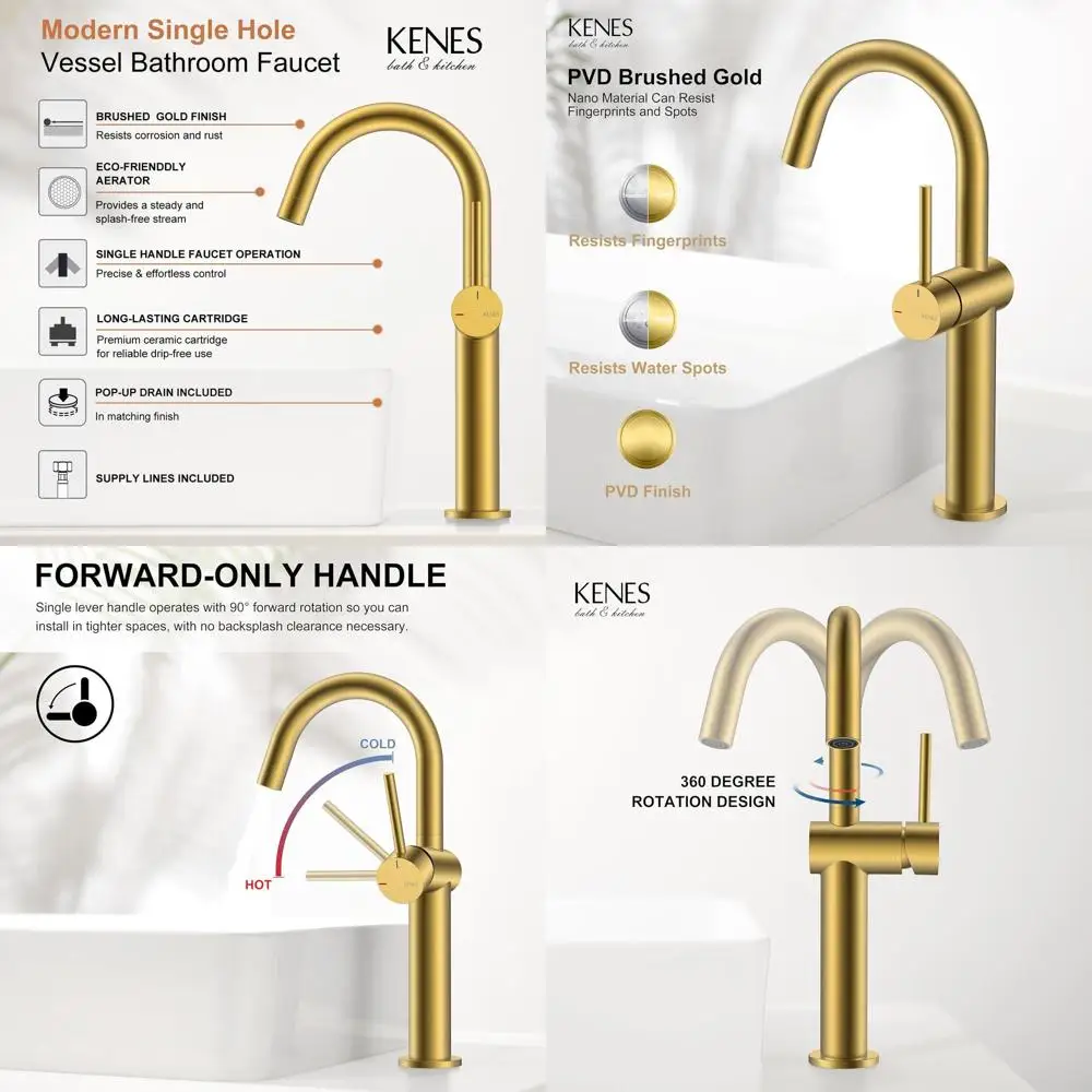 

Элегантный золотой высокий смеситель для ванной, однорычажный смеситель для раковины-чашки, с одним отверстием, современный смеситель для умывальника с верхним изливом и подводкой воды