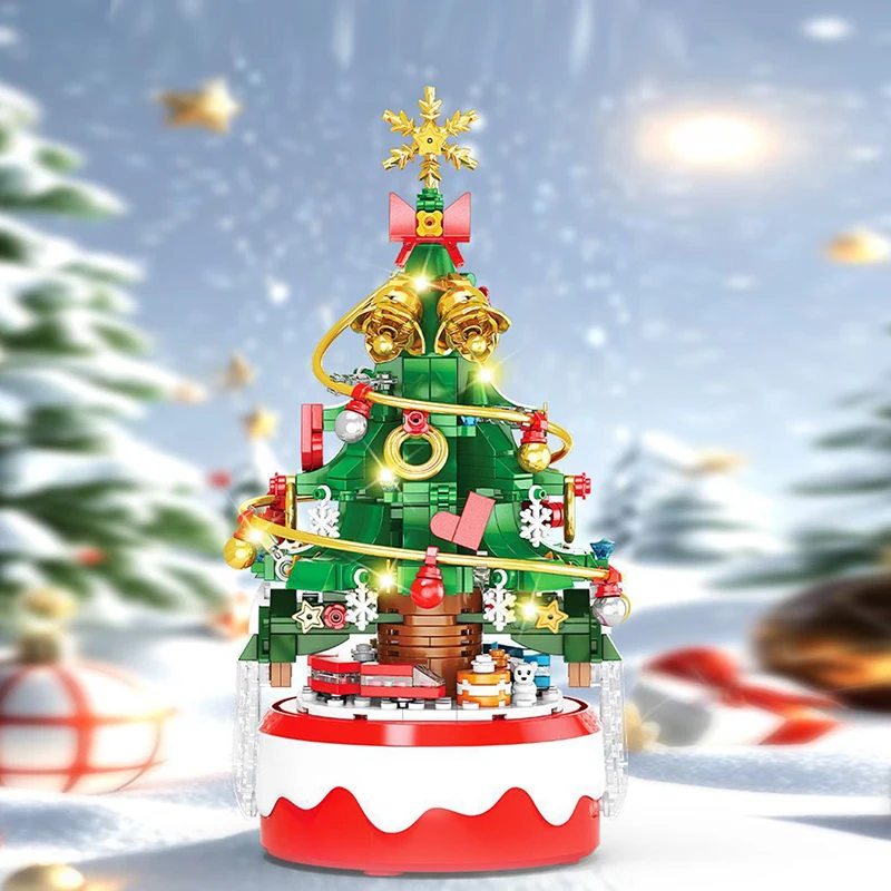 

Christmas Tree Santa Claus Building Block Set LED Rotating Music Box Model Brick Building Set Gift For Adults Girls Mother Wife