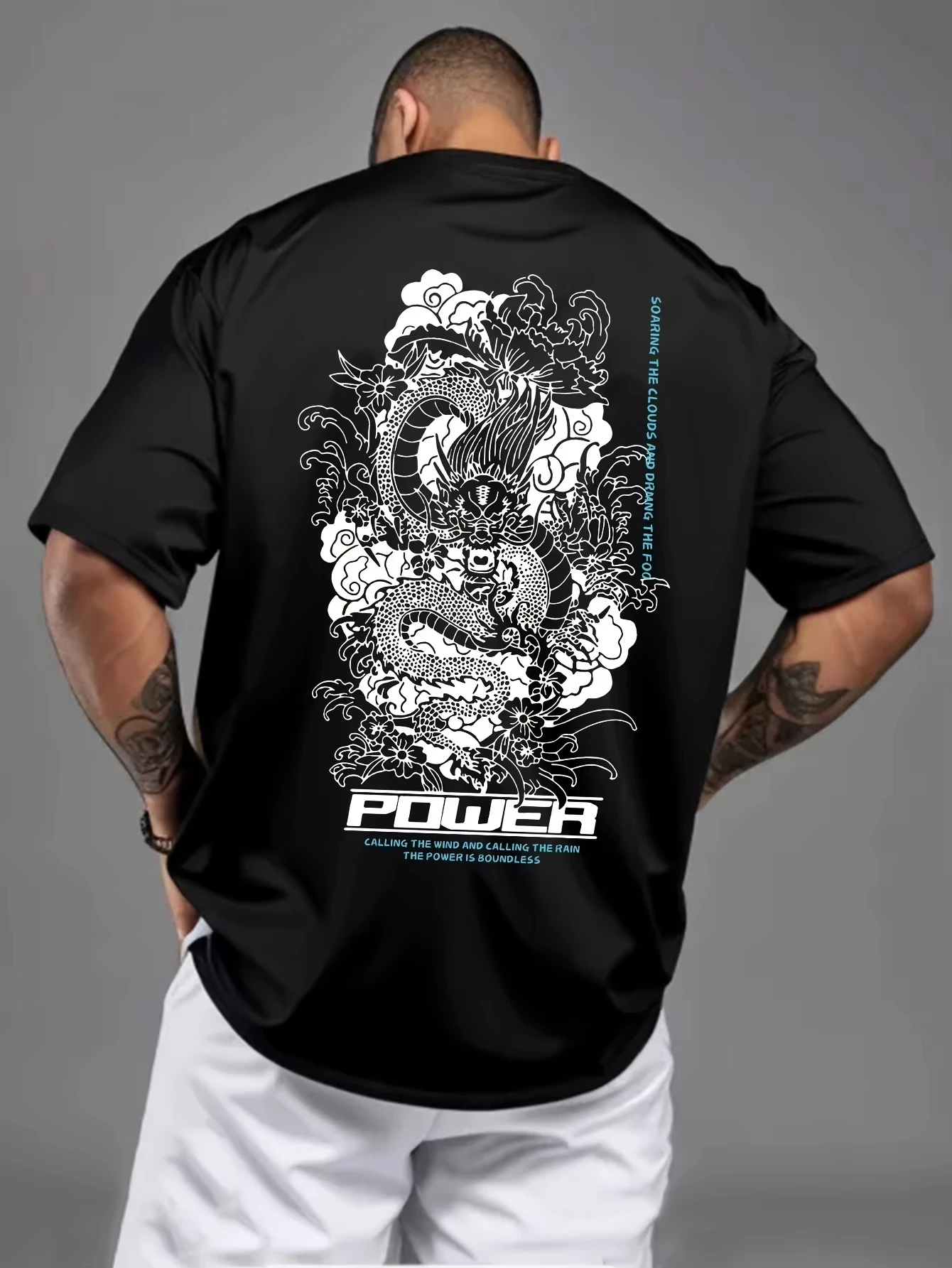 2026 Men's Trendy Loose Short-sleeved Letter Print Dragon Pattern Sporty Casual Multi-purpose Short-sleeved Cotton Men's T-shirt