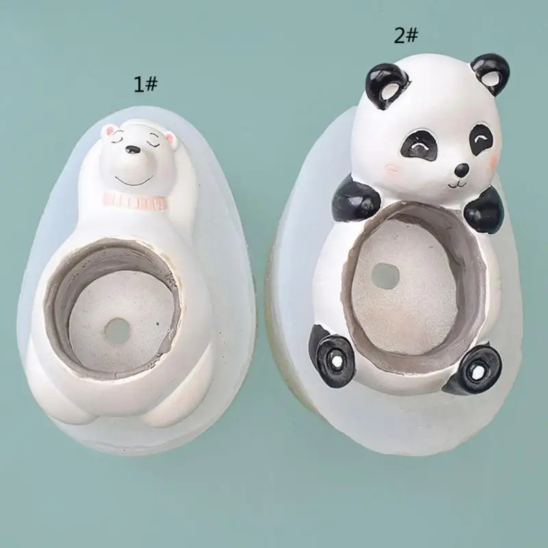 Kx4b لطيف الدب الباندا القالب سيليكون زهرة وعاء مزهرية القالب ديي الايبوكسي راتنج الراتنج العفن غجر الخرسانة العفن ديكورات