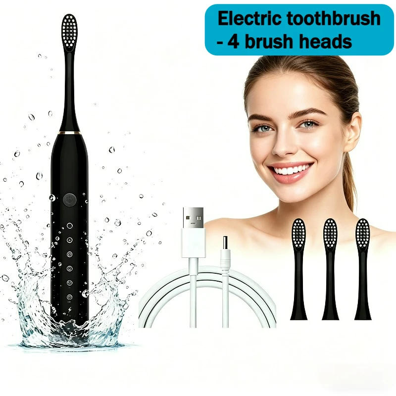 Electric Ultrasonic Toothbrush – 6-Speed, USB Rechargeable, Waterproof with Soft Bristles for Adults & Couples