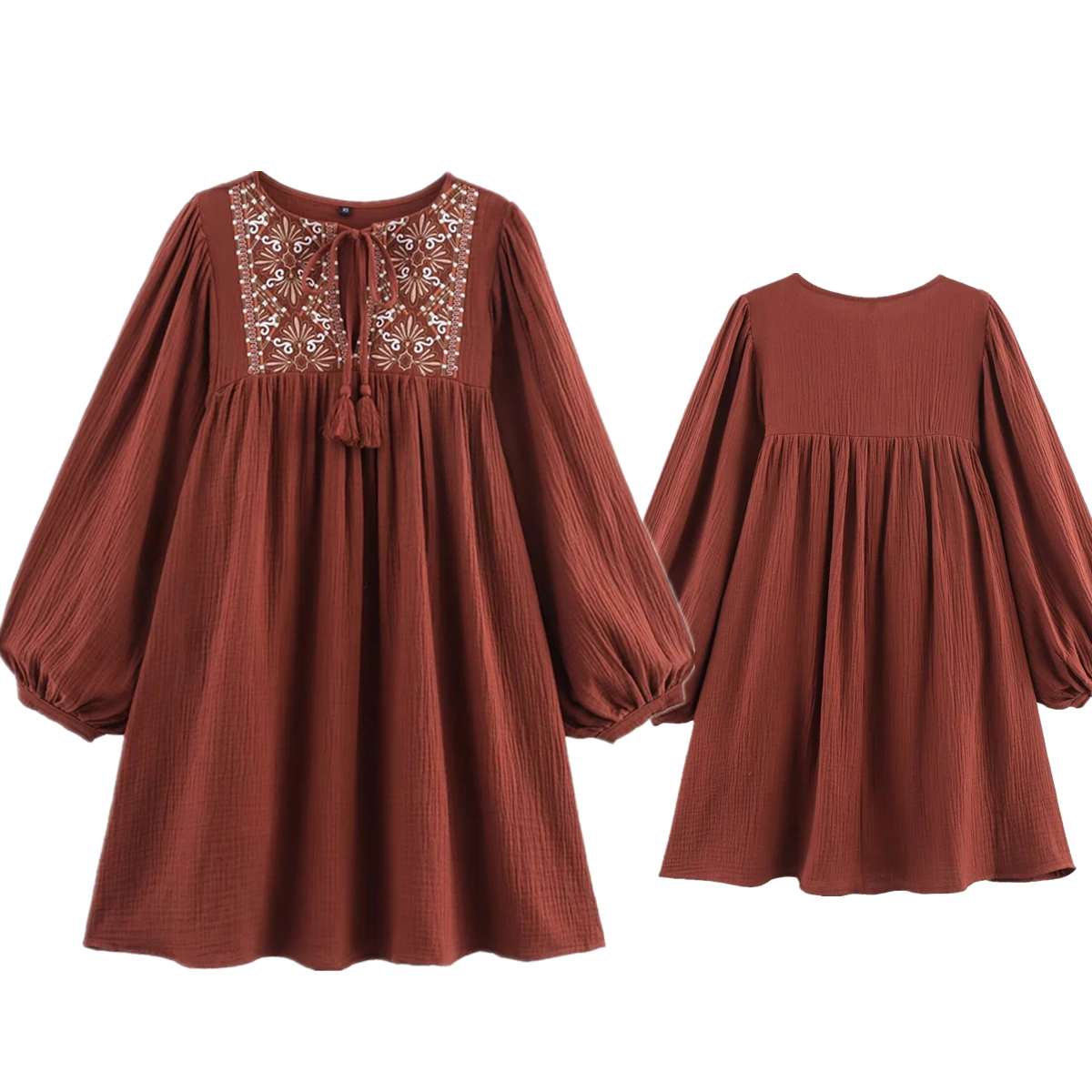 

Dave&Di Moroccan Bohemian Embroidered Summer Dress French Vintage Tassel Cotton Loose Holiday Dress Women
