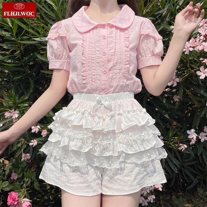 

Cotton Bloomers Lolita Style Girls Cute Sweet Japan Sexy Lace Date Princess Pink Layer Puff Shorts Ruffles Lantern Small Pants