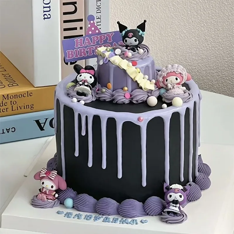 Sanrio Kuromi-melodía pequeña hecha a mano, decoración de Instagram, estilo de chica linda, Decoración de Pastel de dibujos animados, decoración de coche, 5 piezas