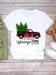 Truck Tree Style Trend 90s Printed Lady Clothing Fashion Christmas Women Short Sleeve T-Shirts New Year Graphic T Top Tee