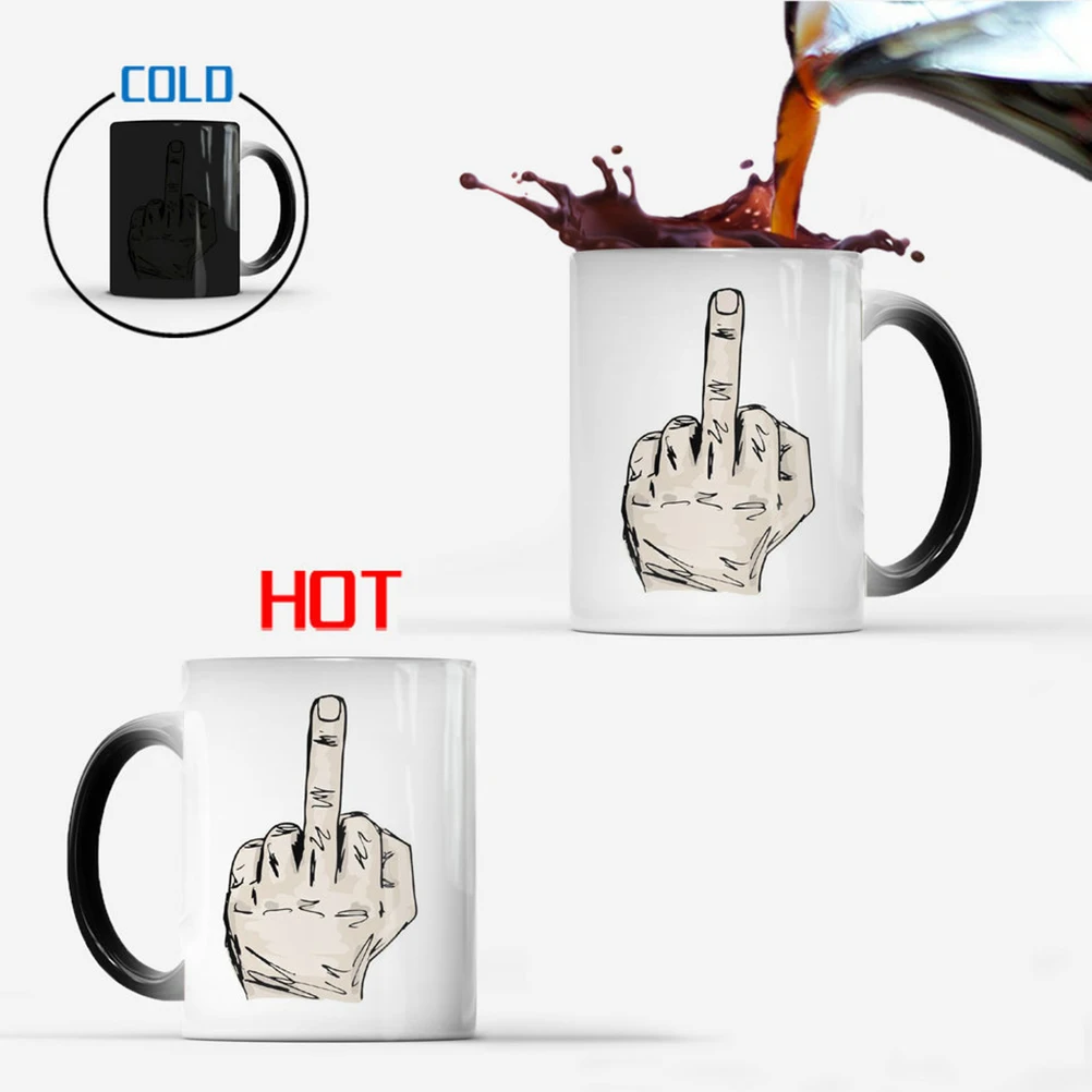 1Pcs Color Changing Heat Sensitive Mug Ceramic Cup Middle Finger Print Creative Coffee Tea Gift Color Change Mugs