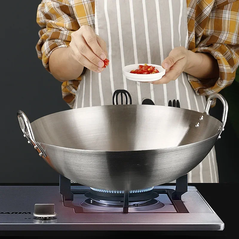 Stainless Steel Wok Pan Home Garden Non-stick Skillet Thicken Pan Gas Stoves Cooking Pot Cauldron Cast Iron For Kitchen