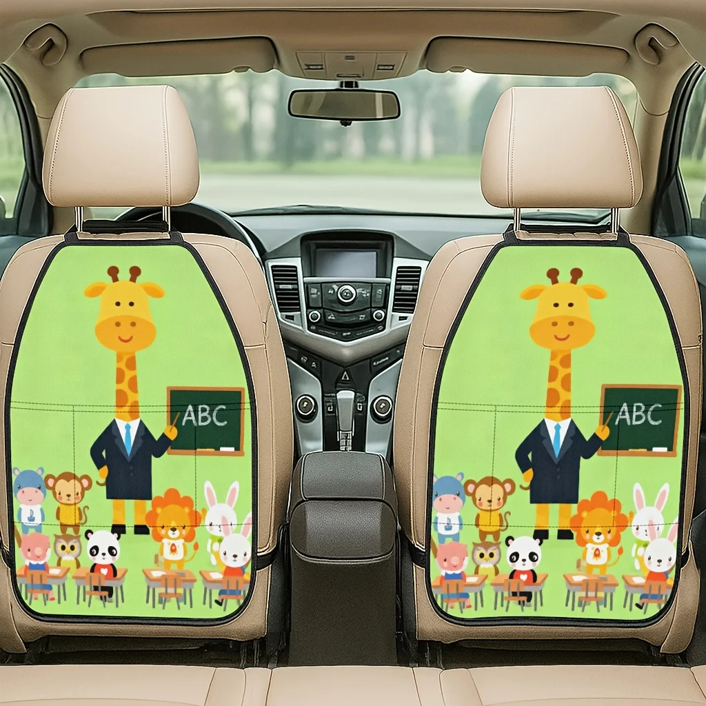 2pcs 2D Printed Car Seat Back Protector Pads Animal Classroom ABC Theme Pattern Printed Car Seat Back Protector Pads - Anti-Kick