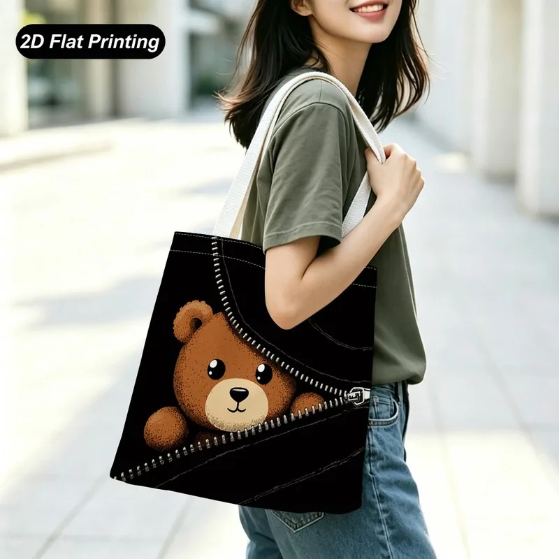 1PC【Tote Bag】2DFlat effect，Focusing on light weight and large capacity，bag is decorated with a cute pattern of a cartoon bea
