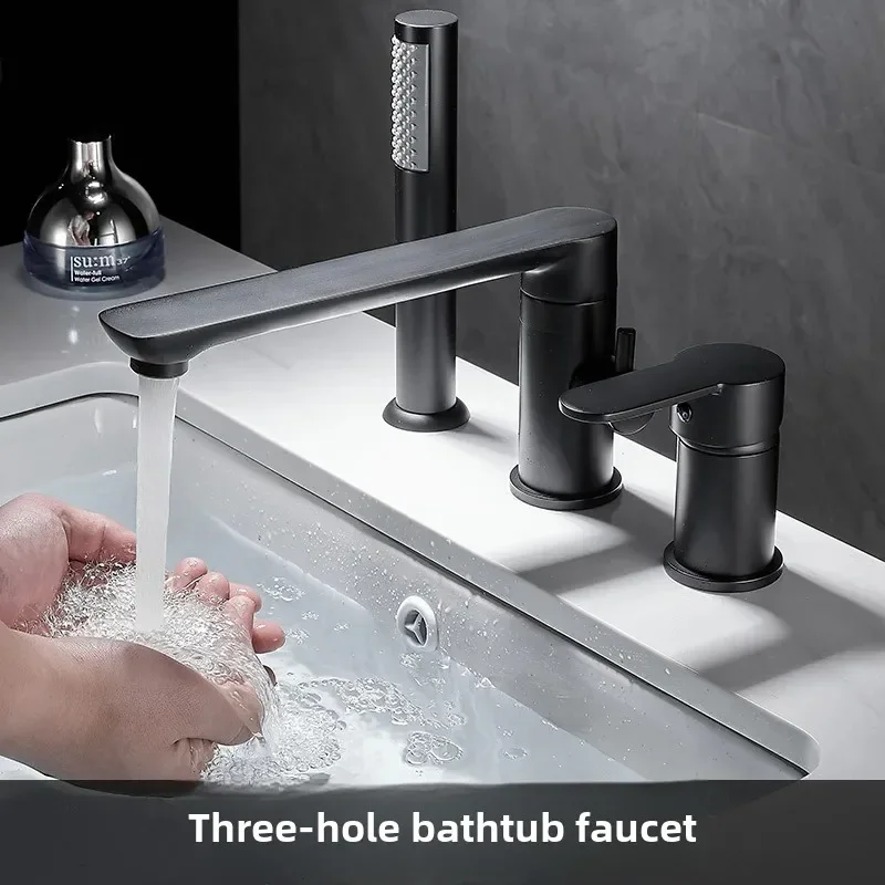 3-Hole Bathtub Faucet in Gold/Black/Chrome Widespread Basin Mixer with Hand Shower Head Hot & Cold Control Bathroom Faucet