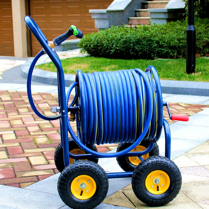 Large wheeled hand push metal water pipe storage frame, water pipe truck 100 meters