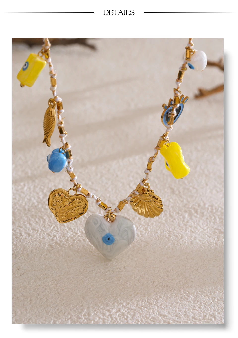 Yhpup Keramik Herz Auge Shell Anhänger Halskette Trend Edelstahl Charme Manuelle Neue Ankunft Kragen Schmuck für Frauen Geschenk – Detail 11