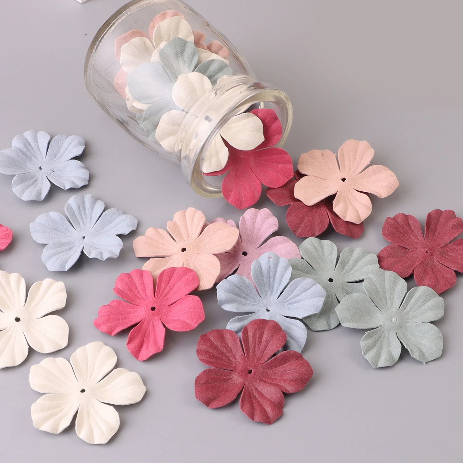 30pc Small Exquisite Leather Flowers Handmade Artificial Flower Head Wedding Decoration DIY Scrapbooking Craft Fake Flower