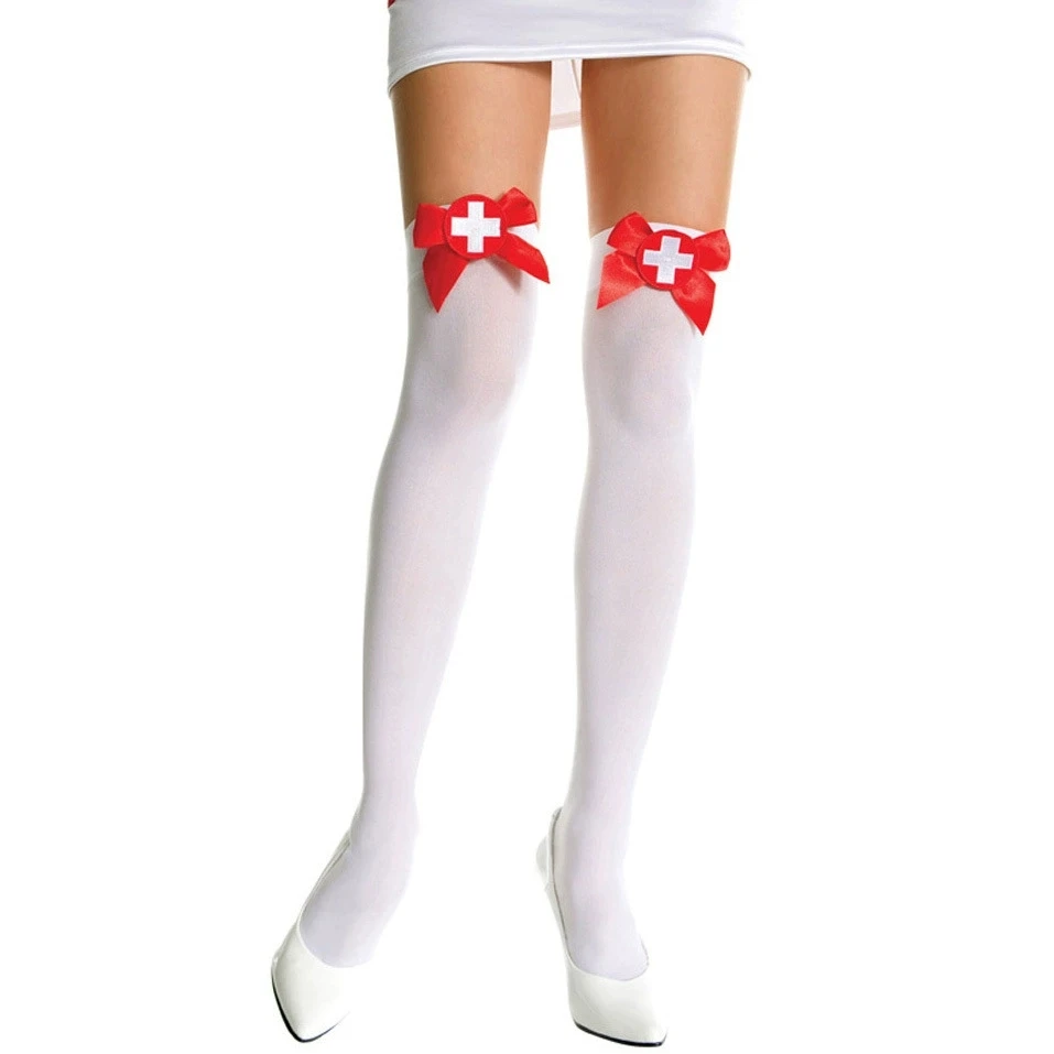 2025 New Christmas Halloween Women's Sexy Silk Socks Female Nurse Bow Long Socks Ultra Thin Nurse Socks