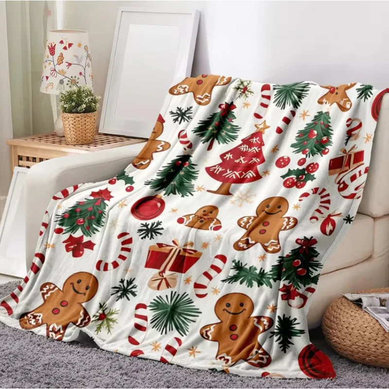1pc Ultra-Soft Christmas Gingerbread Wonderland Print Flannel Throw Blanket- Festive Holiday Decorative Blanket