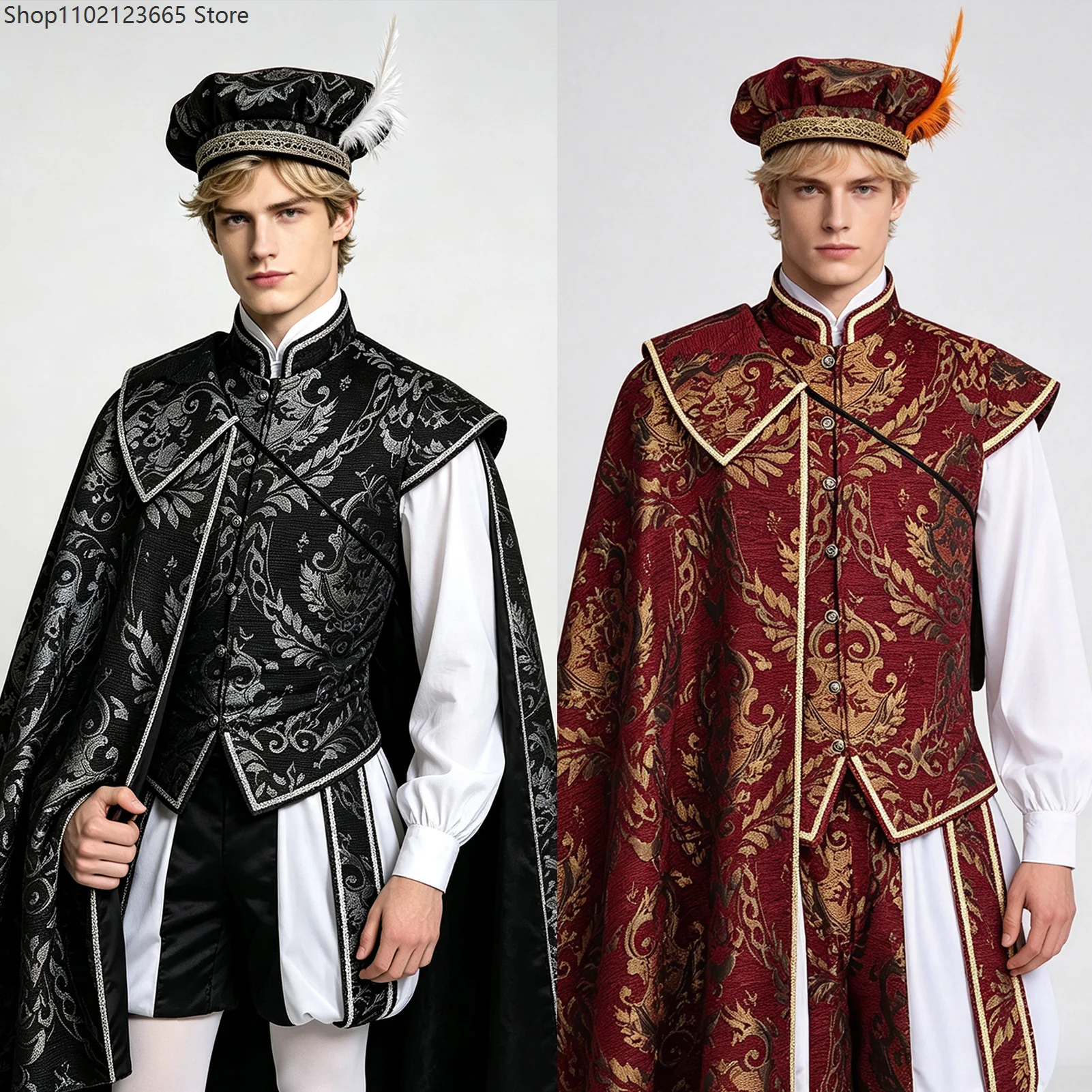 17. Jahrhundert Renaissance Tudor Kostüm Herren Mittelalterliches Viktorianisches Königliches Prinzen Tudor König Elisabethanisches Kostüm Weste Hemd Hut Umhang