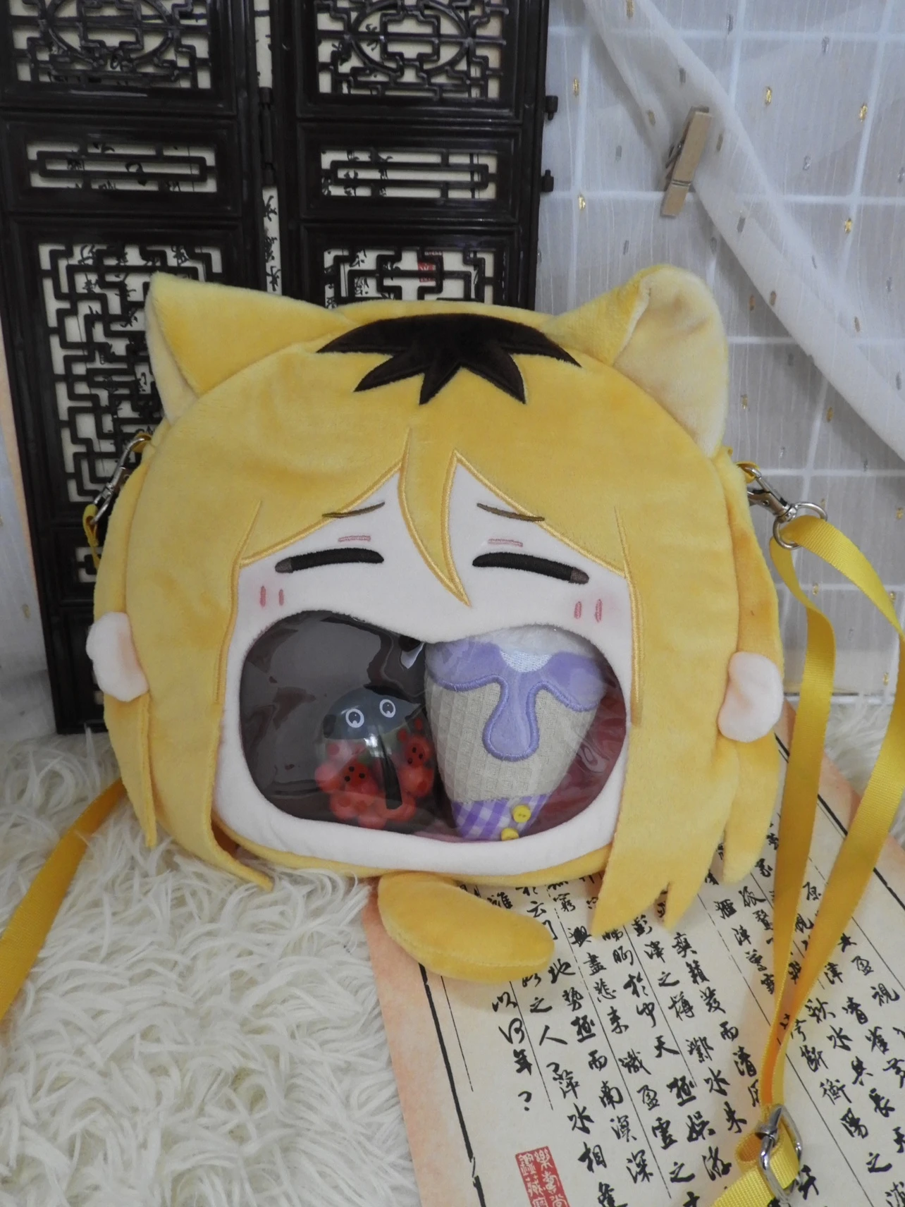 Anime haikyuu!!! Bolsa Crossbody de ombro transparente Kozume Kenma Plush Backpack, Itabag Big Mouth Zipper Presentes de aniversário para estudantes