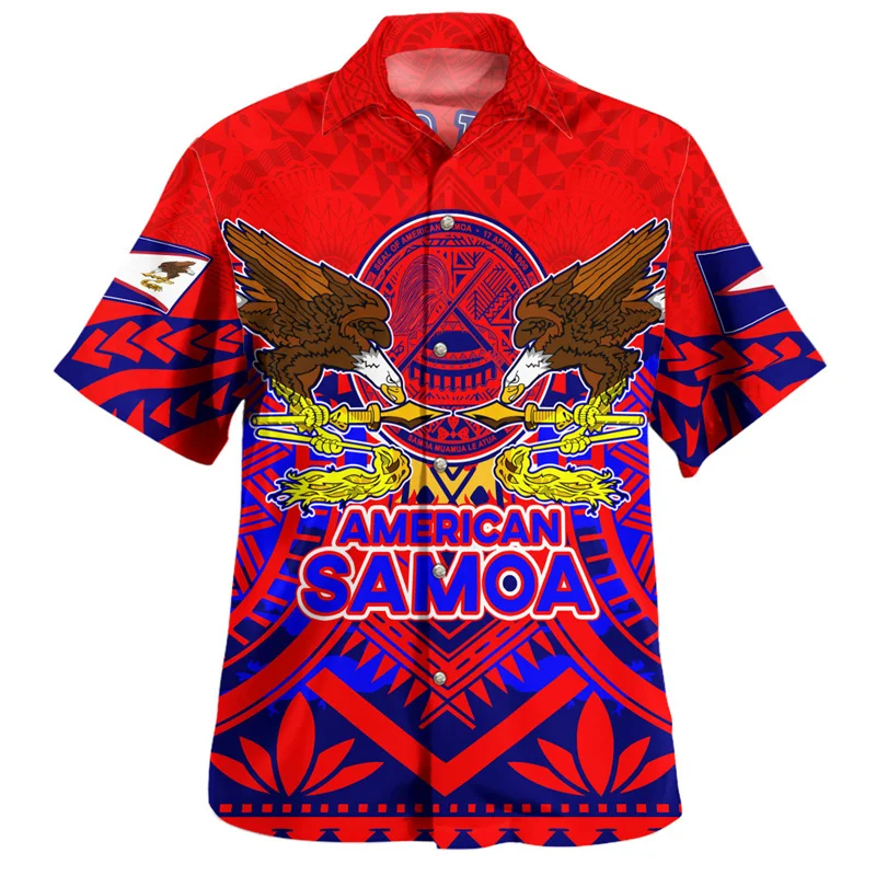 

Fashion Summer 3D Polynesian Samoa Flag Printed Shirts For Men Samoa National Emblem Graphic Shirts Blouses Vintage Women Shirts