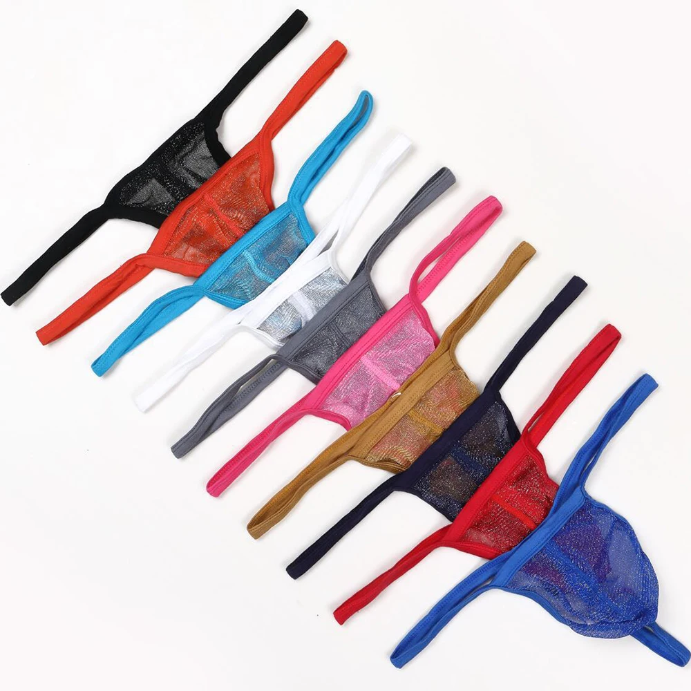 

1pc Shiny Panties For Mens Sheer Mesh Pouch G-strings Underwear T-back Thongs Thin Strap Low Waist Briefs Jockstrap