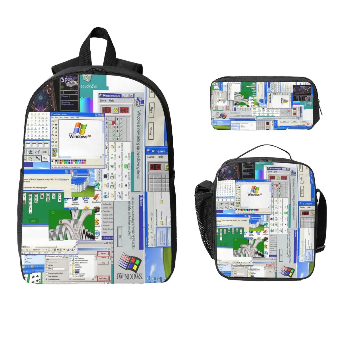 

Windows XP Collage Backpack Student Boys Girls BookBag School Bag Laptop Shoulder Bags 3ps Insulated Lunch Bag Pencil Case