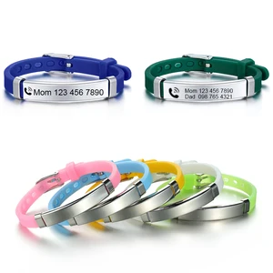 개인화 된 아기 방지 팔찌 로스트 브레이슬릿 사용자 정의 조각 이름 ID 전화 번호 보안 소프트 실리콘 뱅글 아이 가족 보석 선물 8 최고의 판매 베이비 보석 - №6