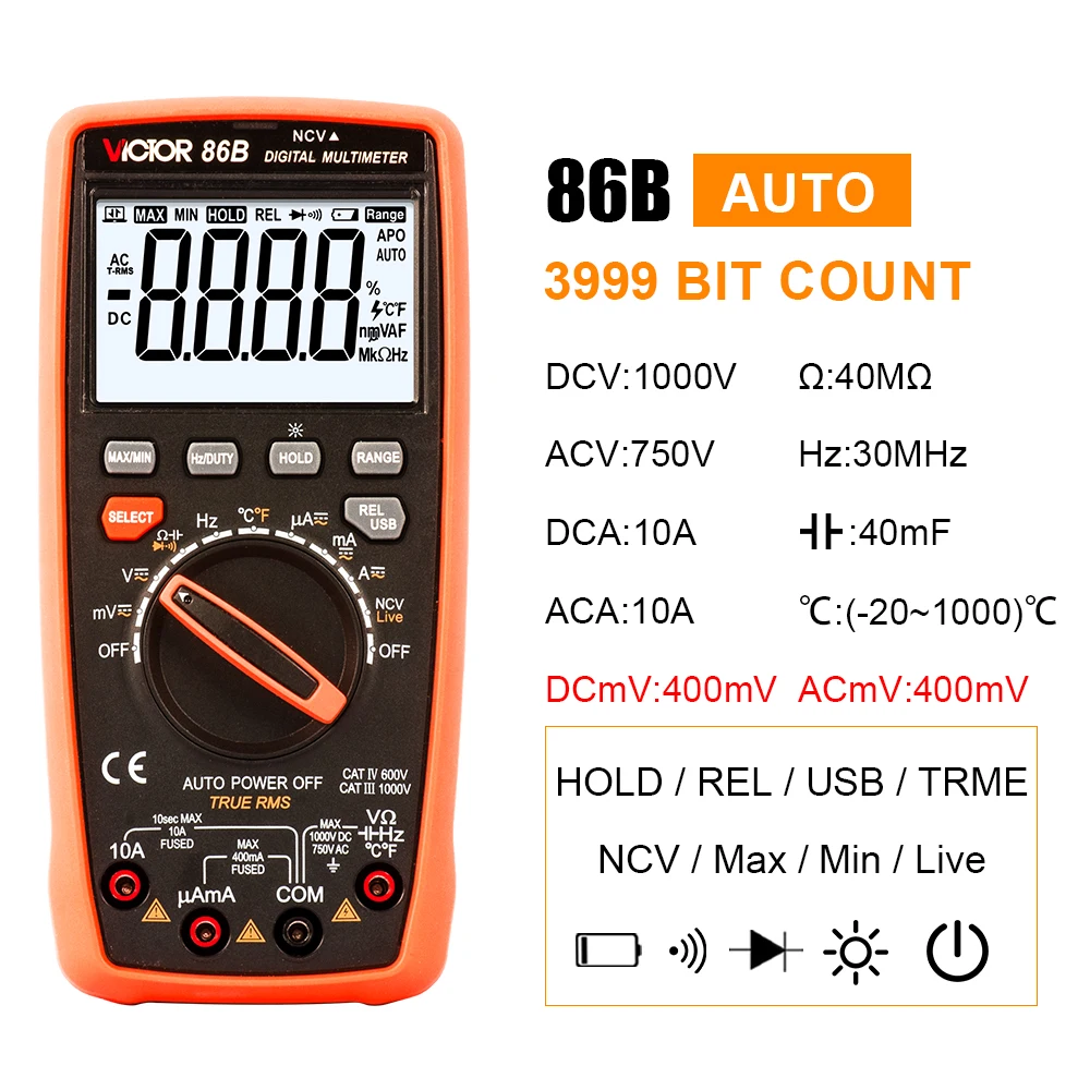 Victor 86E Digital Multimeter 22000 Counts Professional Current