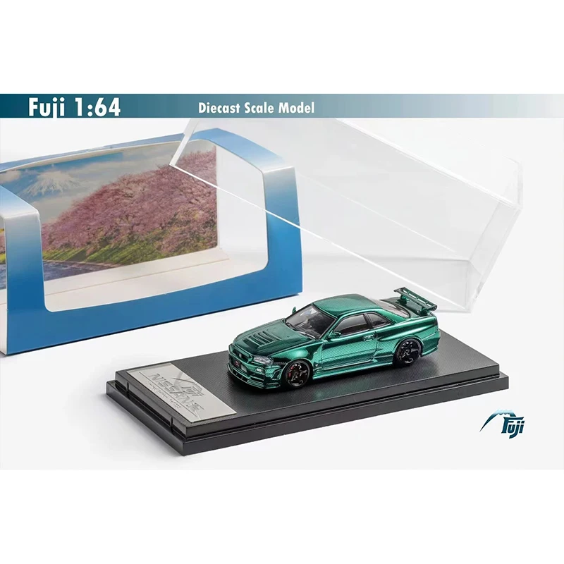 FUJI 1:64 Skyline GTR R34 Z Tune Carbon Chrome Diecast Diorama Car Model Collection Miniature Toys