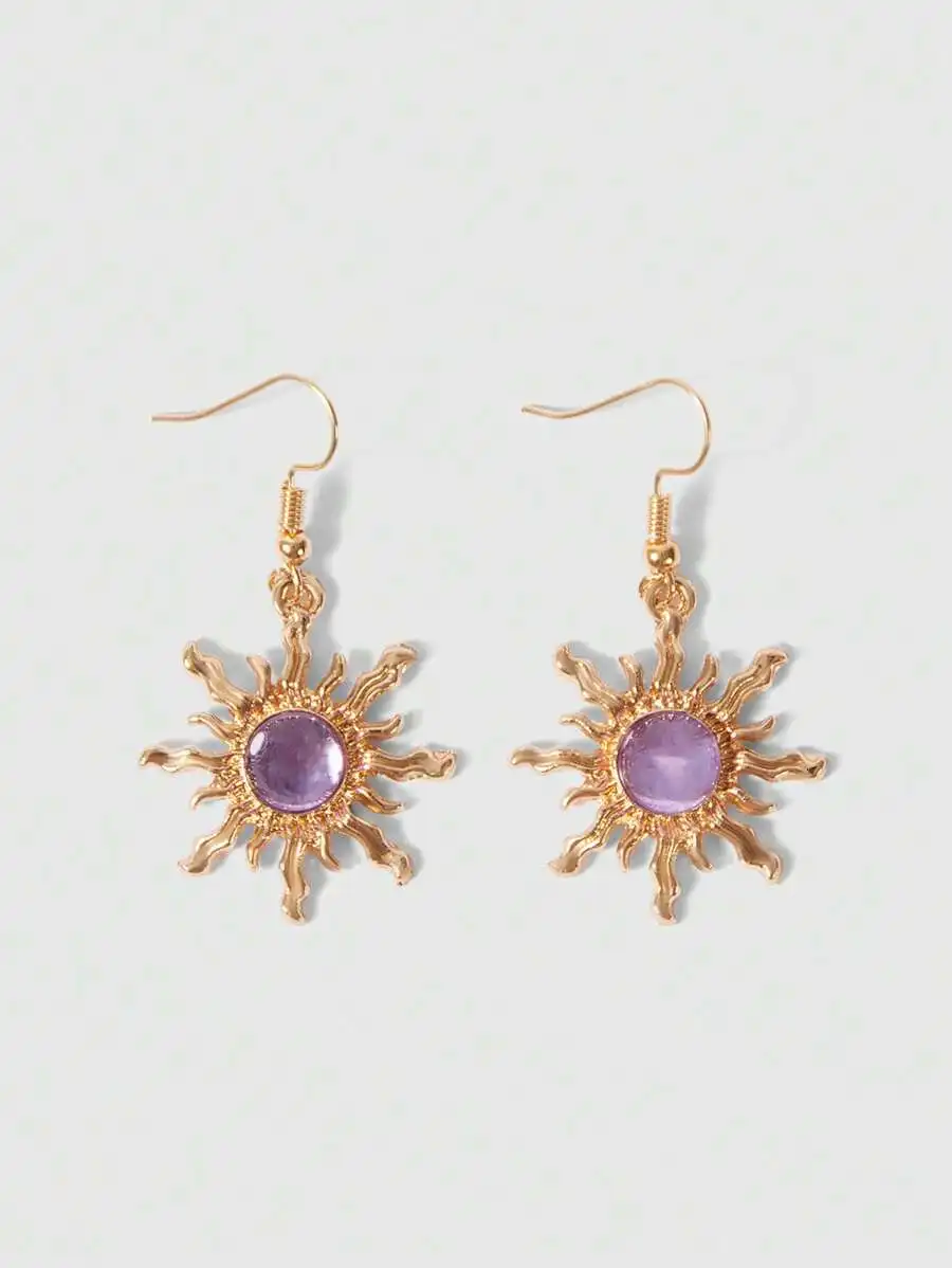

Sun Shaped Earrings With Purple Stone Bohemian Style