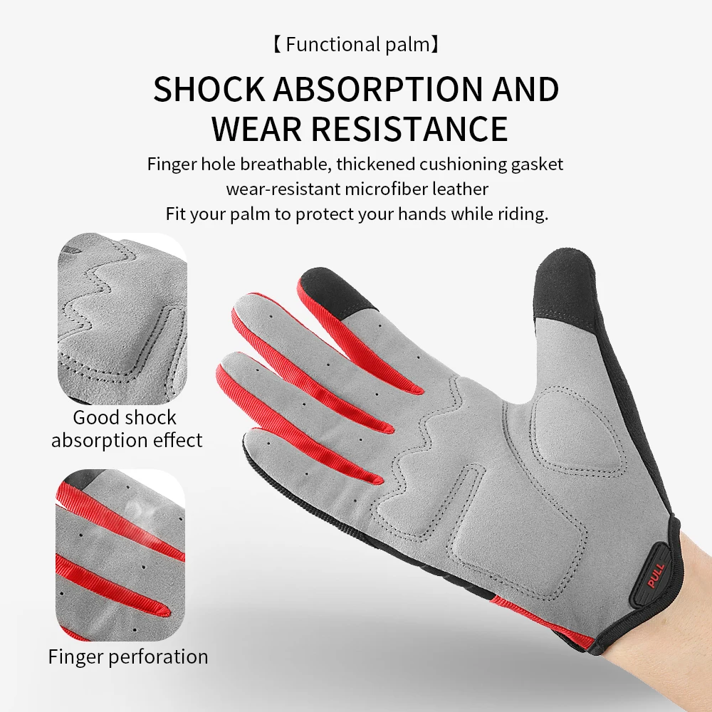 A Pair Of All-finger Gloves Breathable Shock-proof Touch-screen Bike Gloves Spring And Summer Mountain Bike Road Riding Gloves