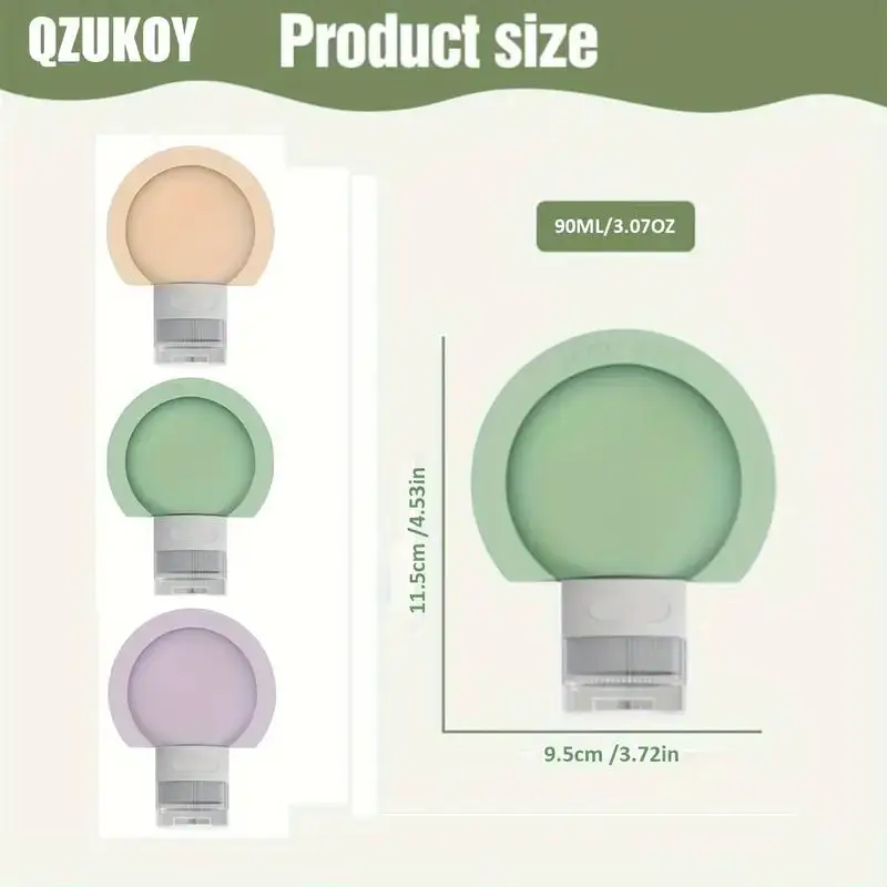 مجموعة زجاجات السفر المصنوعة من السيليكون القابلة لإعادة الملء 3 قطعة 60 مللي/90 مللي للعناية بالبشرة المحمولة والمكياج زجاجات توزيع الضغط
