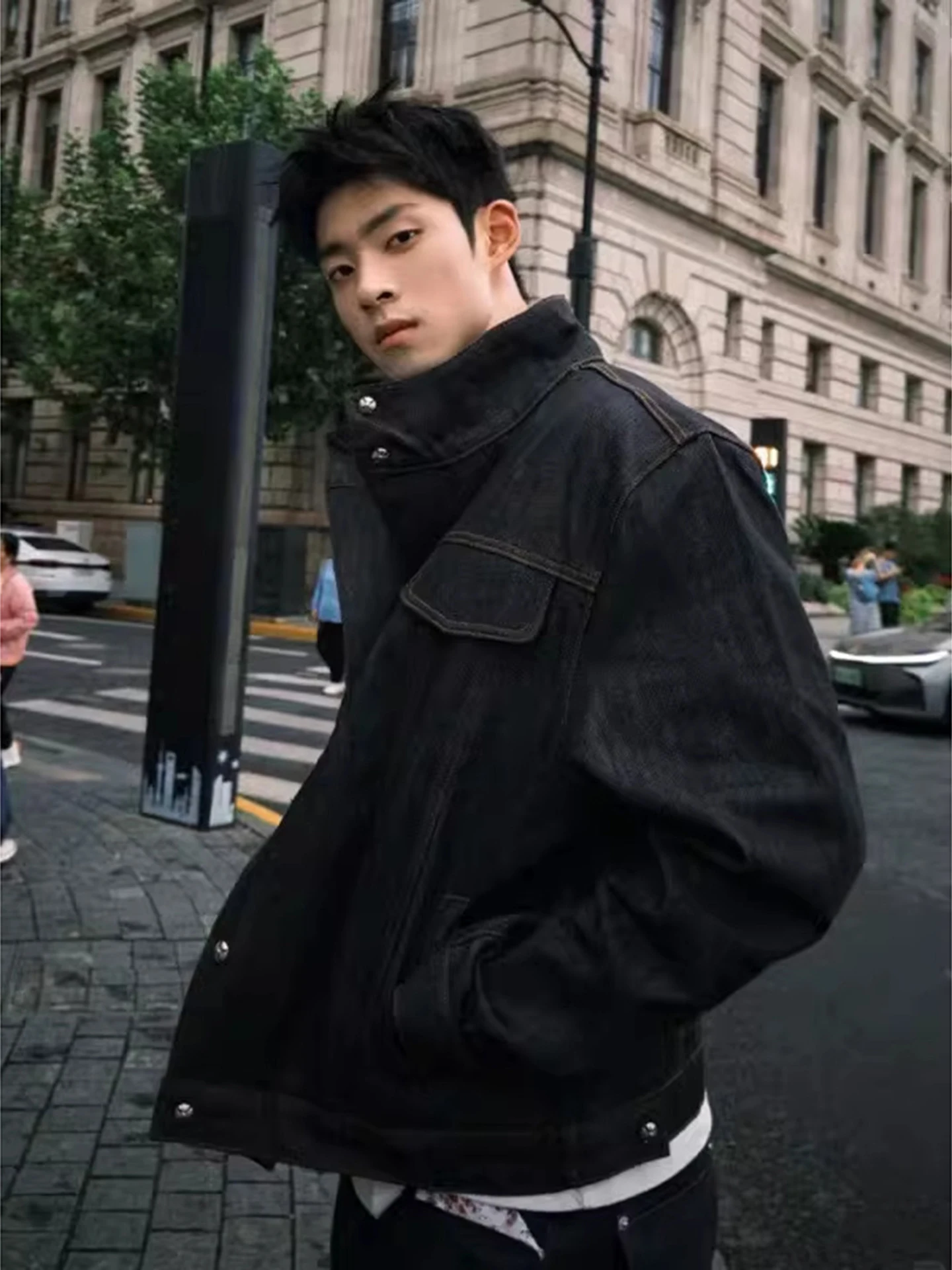 

August Rain Original Hardwearing Men's Denim Jaet Spring Autumn American High Street Slant Button Front Flight Jaet