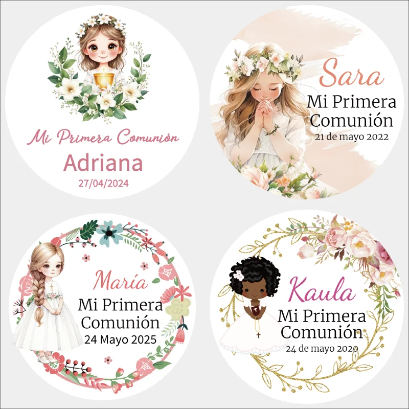 First Holy Communion Stickers, Mi Primera Comunión Labels, Baptism, Christening, Custom Stickers, Invitation Seals