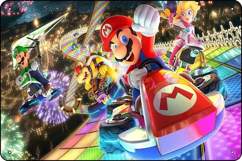 1p,Mario Kart 8 Deluxe Game Poster tin Metal Sign Retro Wall Decor for Home Cafes Office Store Pubs Club Gift -tin sign