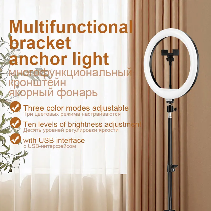 SanjiBook Luz de relleno Circular LED con soporte triangular de escritorio ajustable USB y Control remoto para sala de transmisión en vivo