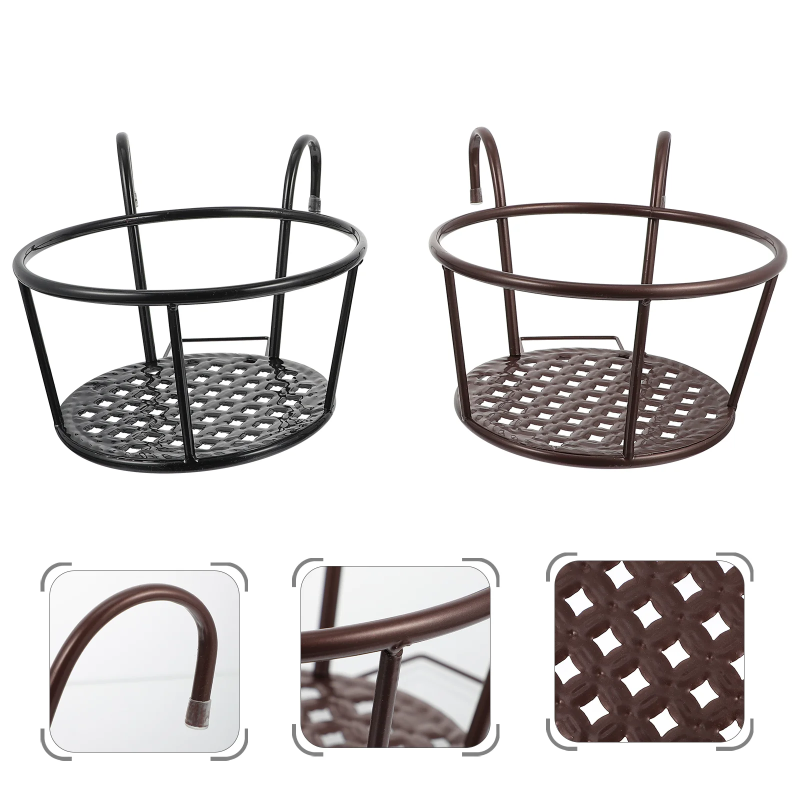 Soporte de macramé para macetas de exterior, 2 piezas, soporte de barandilla, colgador de macramé para interior y balcón, Cestas colgantes de hierro