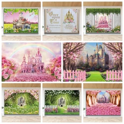 Flower Sea Spring Castle Photography Background Flower Fairy Garden Forest Girl Princess Baby Birthday Pink Photo Decoration