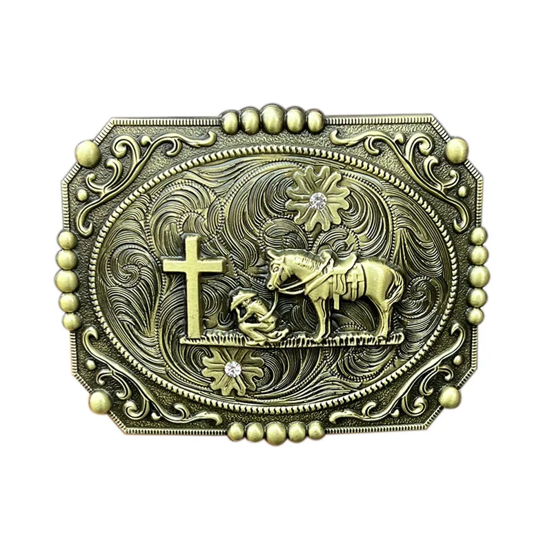 Gesper Sabuk Salib Doa Koboi Barat dari Paduan Seng - Aksesori Modis untuk Pria