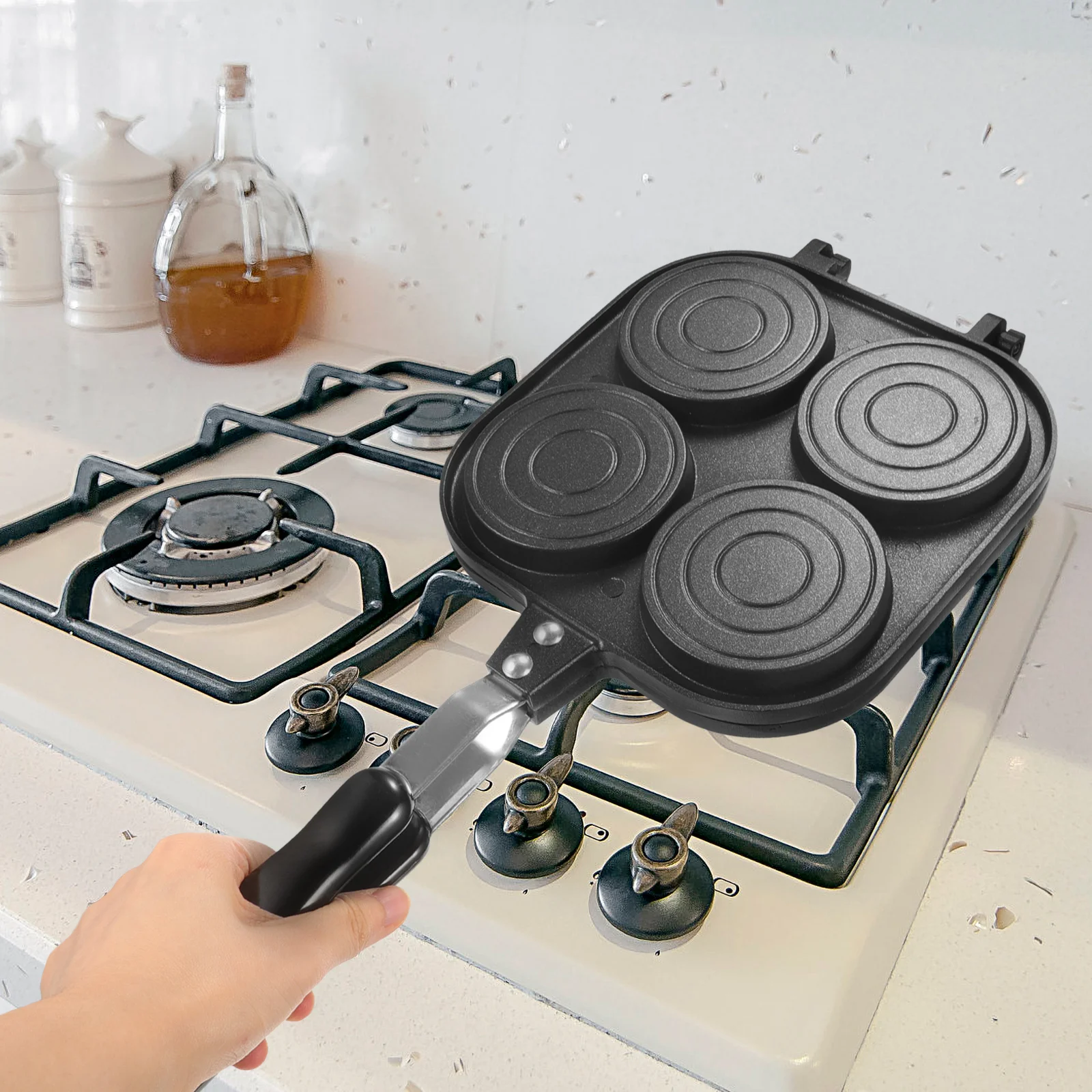 

Pancake Skillet Nonstick Crepe Wheel Pie Griddle Cooking Utensils Egg Frying Supplies Breakfast Four-hole