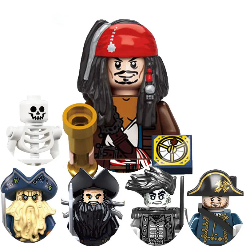 Los piratas caribeños capitán Jack Sparrow Davy Jones tiburón negro modelo bloques de construcción iluminar figura ladrillo juguetes para niños