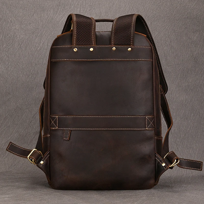 Vintage Crazy Horse Genuine Leather Man\'s Backpack Fit 14\