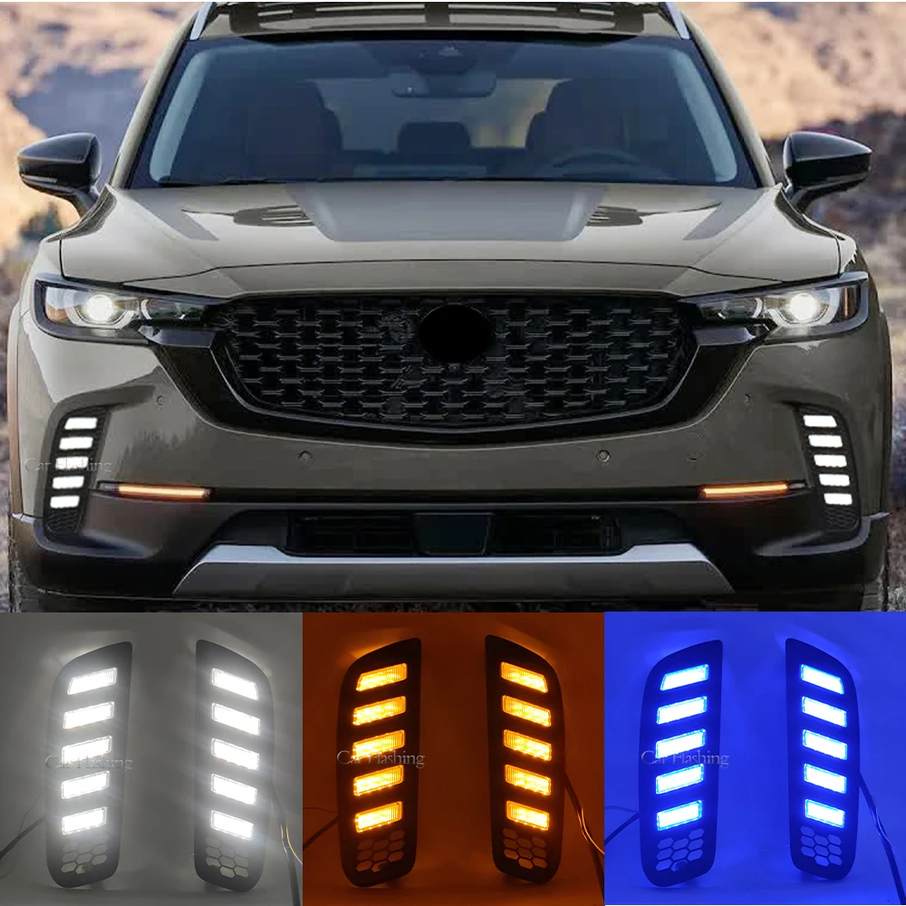 Car LED Daytime Running Light For Mazda CX-50 CX50 2022 2023 LED DRL Fog Lamp with yellow turn sianal Decoration