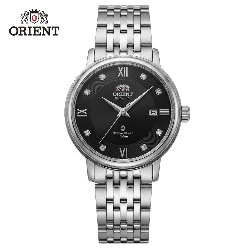 Orient Japan Ladies Automatic Mechanical Watch, Dual Calendar 100ATM Waterproof Elegant Business Stainless Steel Wristwatch
