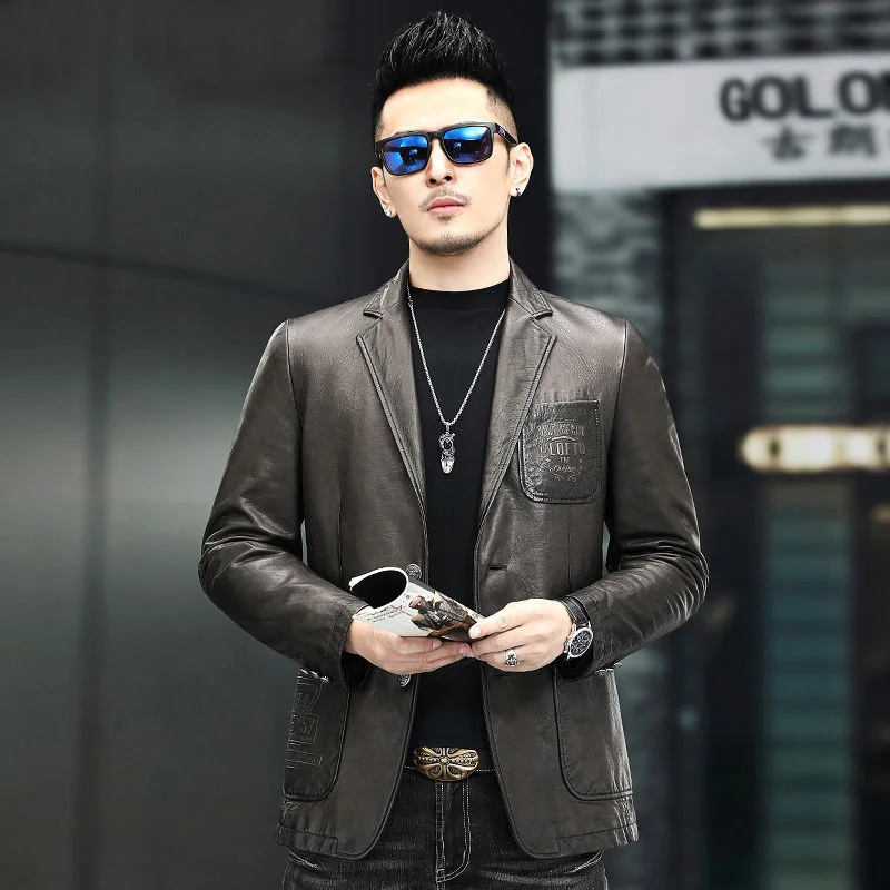 genuine leather 100% fur coat men jacketNew Haining , men's sheep suit, collar jacket, Korean short style handsome casual