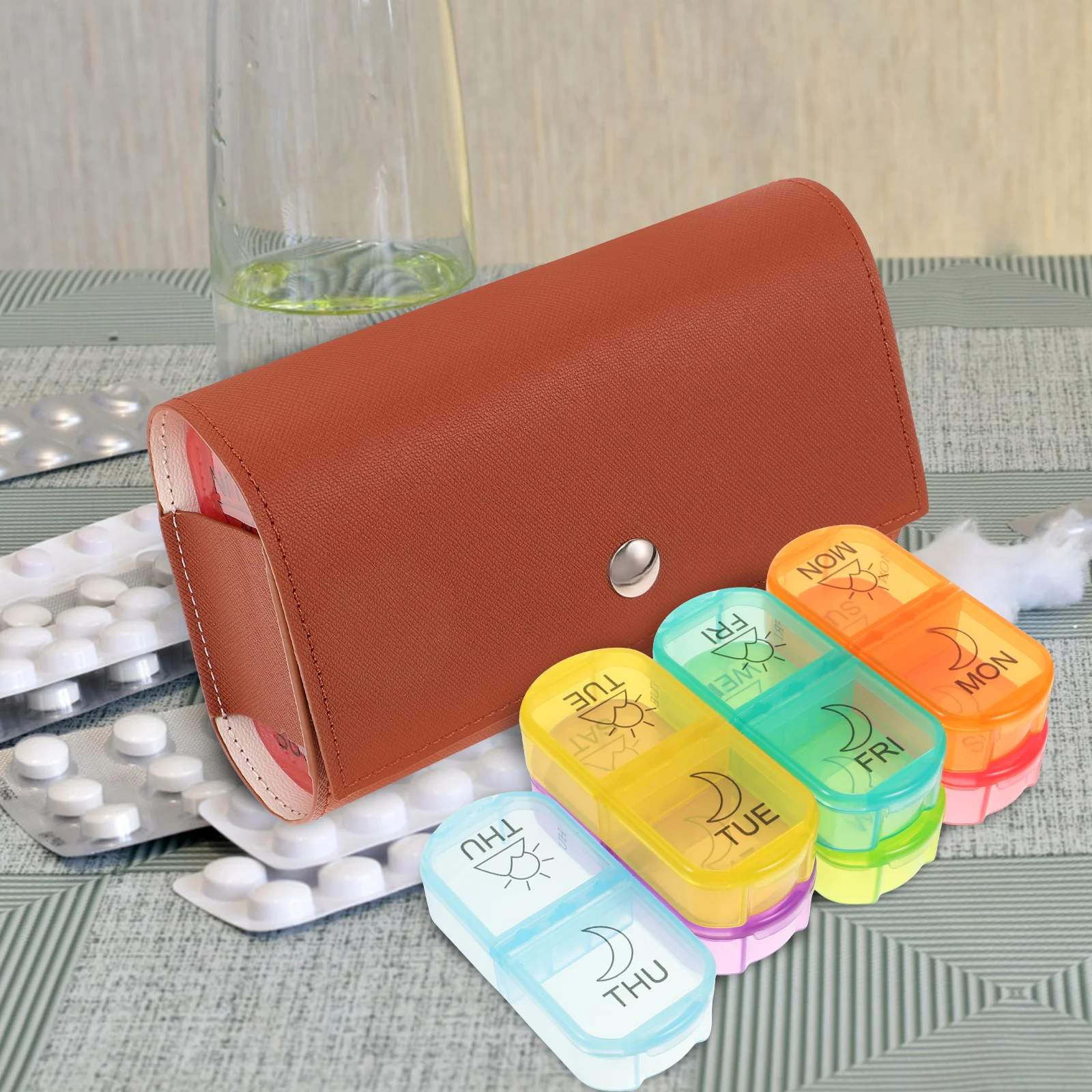 

1 set Weekly Pill Box Portable Travel Medicine Container Small Brown Weekly Pills Daily Pill Box Organizer Case Storage Solution