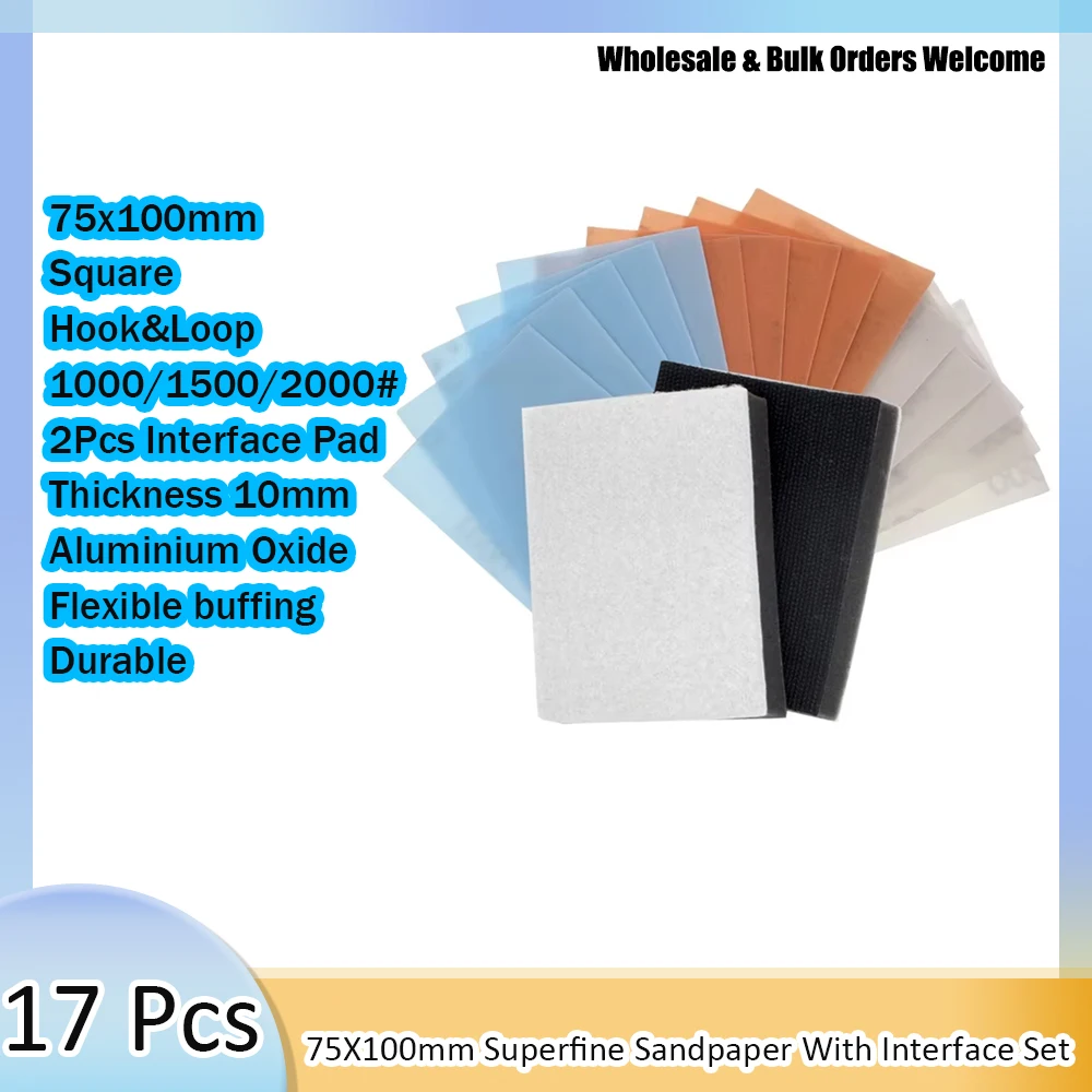 75x100mm Superfeine Polierschleifscheiben 17-teiliges FV Schleifscheiben-Set Weiche Polierscheiben 1000-2000 Körnung für Autolack-Schleifen