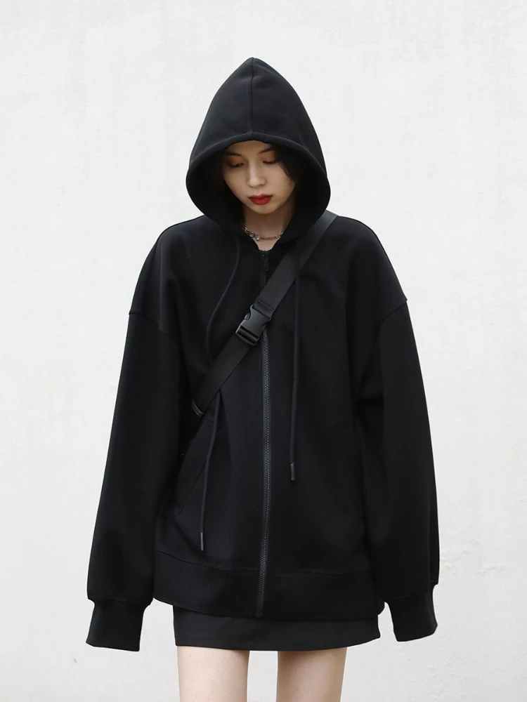 Customizable Retro Washed Hoodies 100% Cotton Tops Black Acid Vintage Hooded Sweatshirts Loose Hip Hop Women Zipper Overcoat